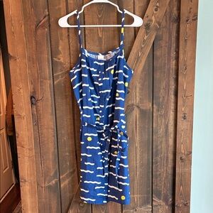 Hanna Andersson 100% Cotton Women’s Large Dress Blue and White w/ Yellow Details